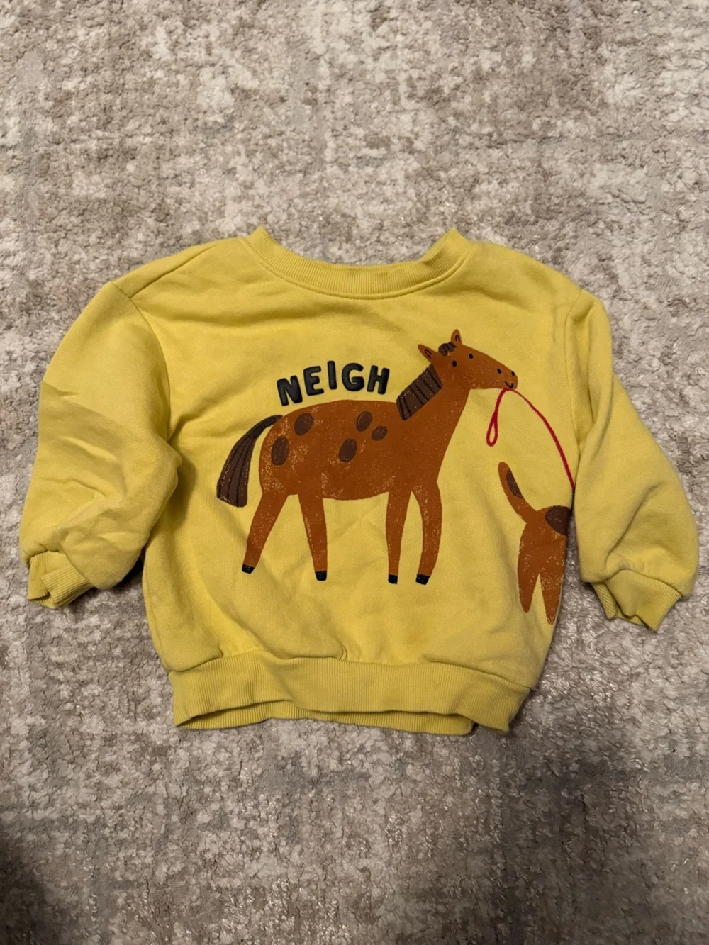 Old Navy Yellow Kids Sweatshirt with Brown Horse Graphic size 12/18M